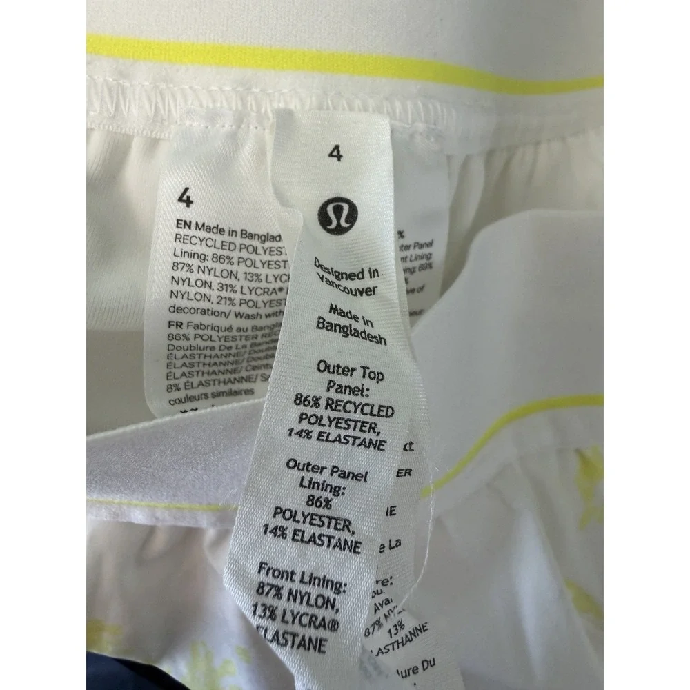 Lululemon‎ Court Rival High Rise Skirt Extended Shorts Liner Lemon White Tennis